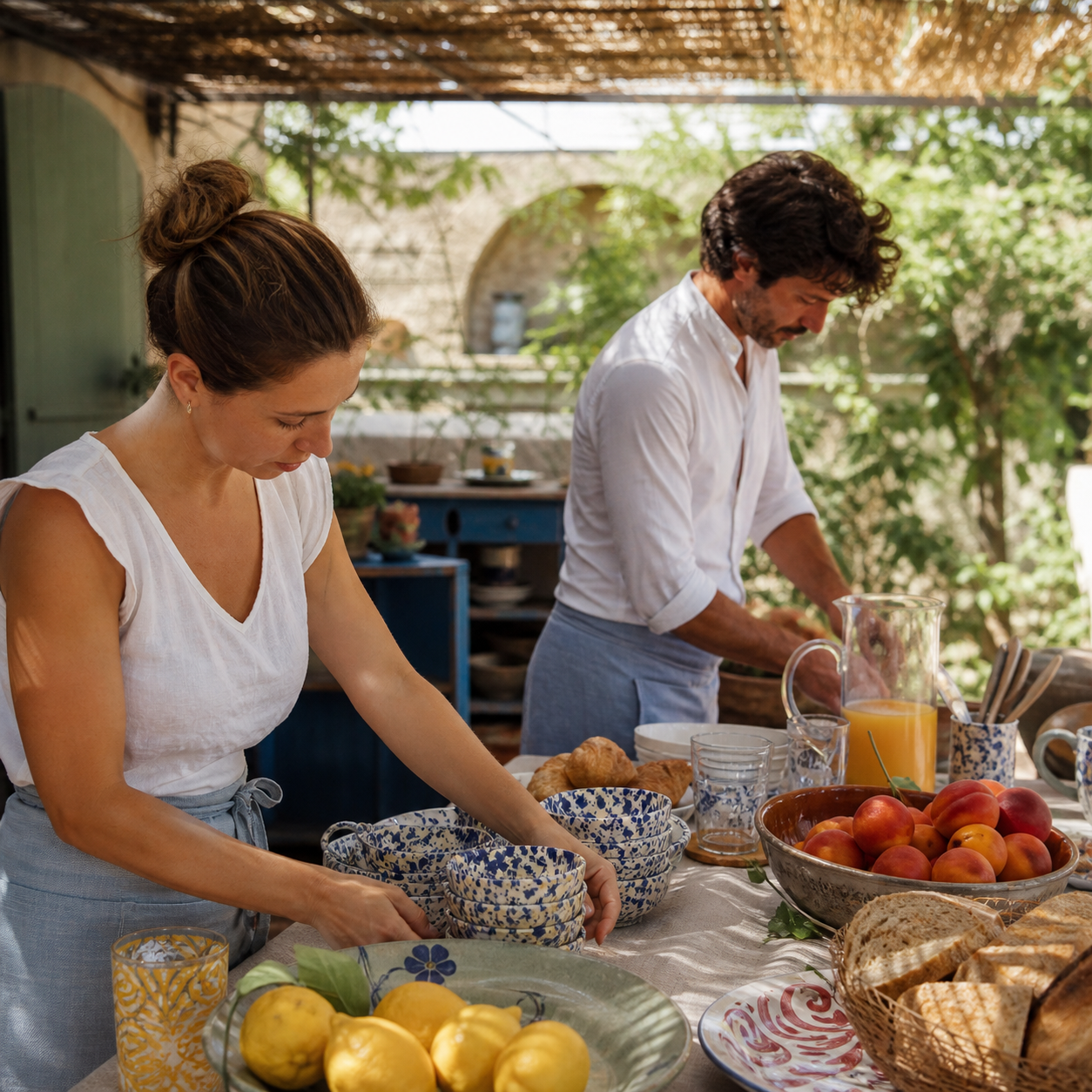Petit-déjeuner méditerranéen en terrasse