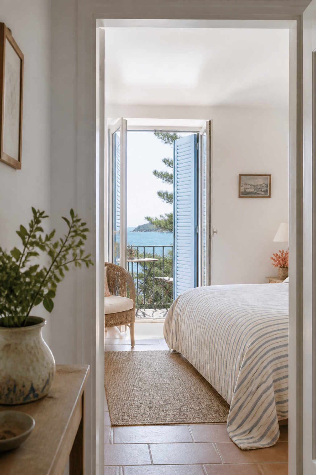 Chambre d’hôtel lumineuse en Méditerranée